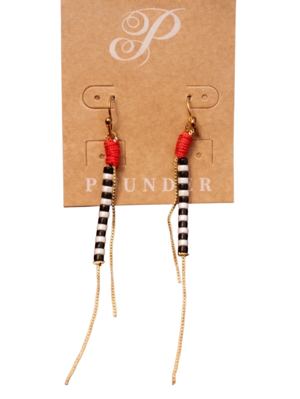 Plunder “Marcelina” Red, Black and Gold Beaded Drop Earrings